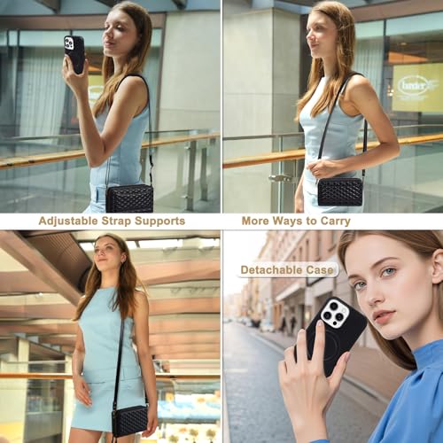 Harryshell Compatible with iPhone 16 Case Wallet Multi Zipper Detachable Removable Cover Purse with RFID Blocking Card Slots Holder Mirror Crossbody Strap (Compatible with Magsafe - Black) - color: Compatible with Magsafe - Black, size: iPhone 16