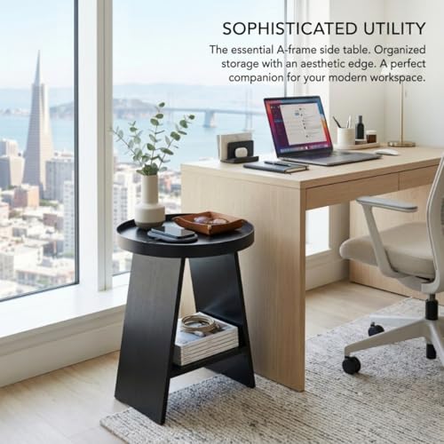2-Tier Round End Table with 17.7 inch Tray Top, Black - color: Black