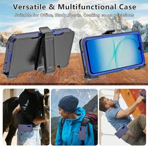 for Samsung Galaxy A17 Case with Belt Clip Holster & Kickstand, Heavy Duty 3-Layer Military Grade Rugged Full Body Protection Cover Case for Galaxy A17 5G (Navy Blue/Blue) - color: Navy Blue/Blue
