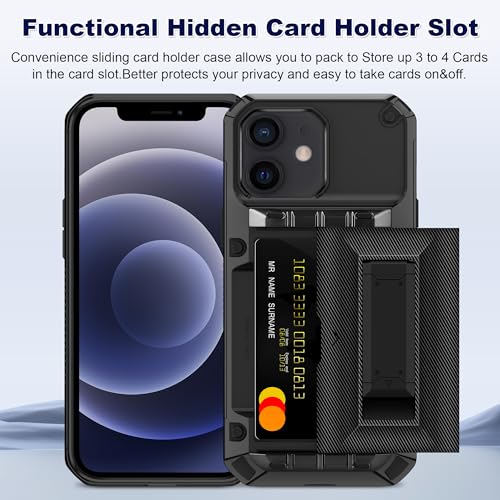 SAMONPOW for iPhone 12/12 Pro Case with Card Holder [4 Cards] & Kickstand - size: or iPhone 12/12 Pro