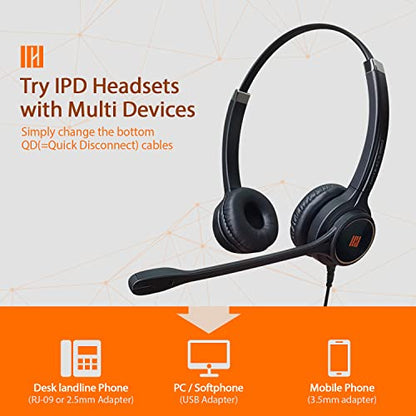 IPD IPH-255 Phone Headset with Noise Cancelling Microphone for Office and Call Center-Compatible with Avaya 1608 1616 9601 9608 9611 9611G 9620 9621 9630 9631 9640 9641 9650 9670 J139 J159 J169 J179 - color: 255-BL-LEAT