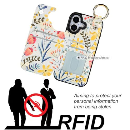HAOPINSH Wallet Case for iPhone 17 with Card Holder, Floral Flower Print Back Flip Folio PU Leather Kickstand Card Slots Case, Finger Grip Ring Double Magnetic Clasp Shockproof 6.3" - color: Floral Flower Grip Ring