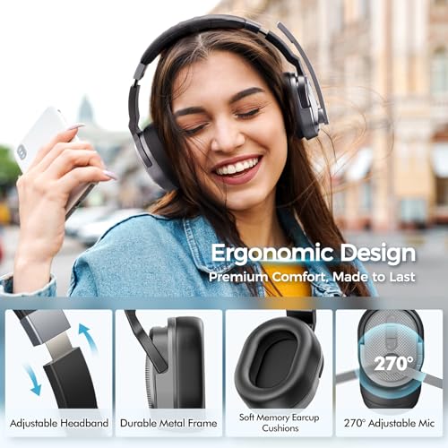 COSMUSIS Trucker Bluetooth Headset, Wireless Headset with Mic for Work - color: Silver Gray