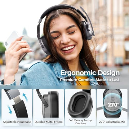 COSMUSIS Trucker Bluetooth Headset, Wireless Headset with Mic for Work - color: Silver Gray