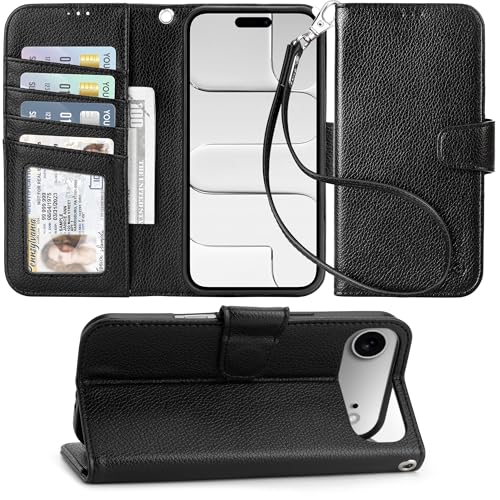 Arae Compatible with iPhone Air Case Wallet with Card Holder, Wristlet Strap Wallet Flip Cover for iPhone Air 6.5 inch Men/Women, RFID Blocking, Kickstand, Litchi Black - color: Litchi Black, size: iPhone Air 6.3 inch