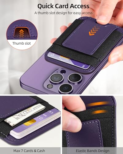 Upgraded for Magsafe Wallet, 7 Card Holder, RFID Blocking, Strongest Magnet | Magnetic Wallet for iPhone 17/16/15/14/13/12 Series, for Magsafe Card Holder, Vegan Leather, Luxury Purple - color: Luxury Purple