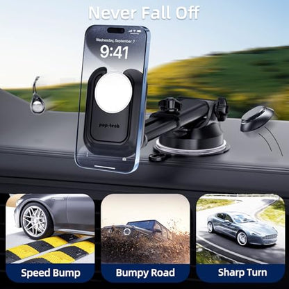 pop-tech Car Phone Mount for Pop Socket: Suction Cup Cell Phone Holders for Automobile Dashboard Windshield Window - Dash Mounted Cellphone Stand Black Fits Thick Socket Wallet Grip for iPhone Samsung
