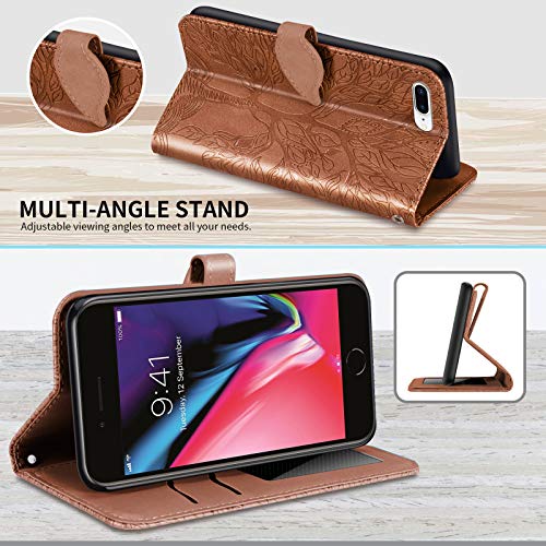 Wallet Case for iPhone 7 Plus/iPhone 8 Plus with Card Holder/Slot,PU Leather Flip Folio Shell [Magnetic Closure][Wrist Strap][Kickstand] Shockproof Cover Fit iPhone 7 Plus / 8 Plus Brown - color: Brown, size: iPhone 7 Plus / iPhone 8 Plus (5.5 inch)