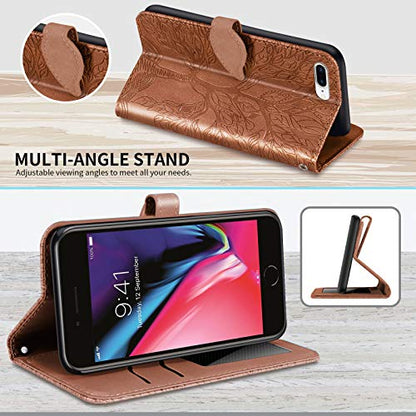 Wallet Case for iPhone 7 Plus/iPhone 8 Plus with Card Holder/Slot,PU Leather Flip Folio Shell [Magnetic Closure][Wrist Strap][Kickstand] Shockproof Cover Fit iPhone 7 Plus / 8 Plus Brown - color: Brown, size: iPhone 7 Plus / iPhone 8 Plus (5.5 inch)