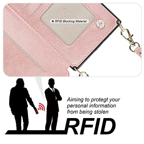 Bocasal Crossbody Wallet Case with Strap for iPhone 13 Pro, Rose Gold - color: Rose Gold