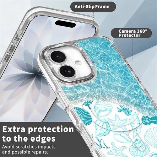 VisEnt Clear Case for iPhone 17, Magnetic Phone Case, Transparent Slim Cover, Military Grade Protection, Shockproof, Anti-Yellowing, Scratch Resistant, Ocean Wave Shell - color: Ocean Wave Shell, size: Iphone 17