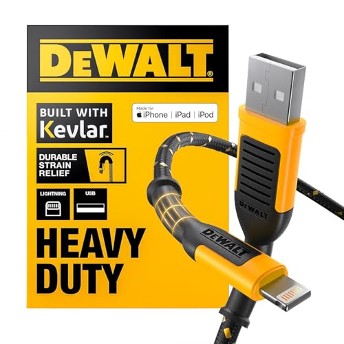 DEWALT Heavy Duty USB to Lightning Cable [Apple MFi Certified] Durable iPhone Charger, Lightning Cables, Fast Charging iPhone Charger Cord Compatible w/iPhones 14/13/12/11 Pro Max iPad AirPods, 10FT - size: 10 feet