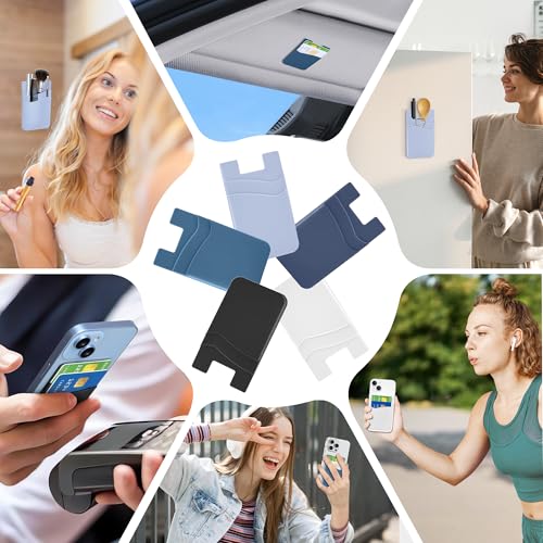 Senose Card Holder for Phone Case,Dual Pocket Silicone Phone Wallet, Stick On Compatible for iPhone, Samsung & Most of Cellphones - color: Blue+Sierra+Navy+Light Blue