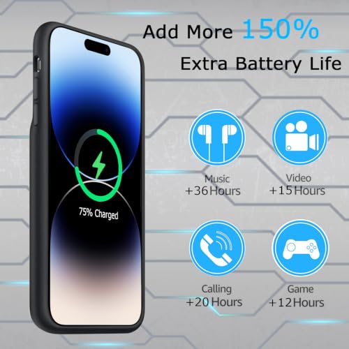 Battery Case for iPhone 14 Pro, Upgraded 10000mAh Rechargeable Portable Extended Battery Pack Support Qi Wireless Charging Case Compatible with iPhone 14 Pro (6.1 inch) Charger Case & Carplay (Black) - size: iPhone 14 Pro