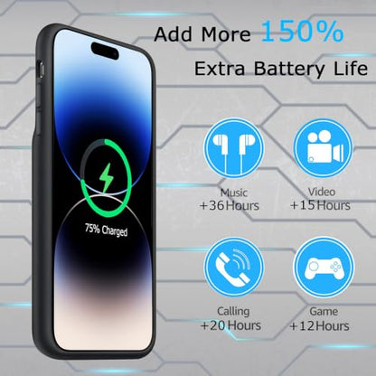 Battery Case for iPhone 14 Pro, Upgraded 10000mAh Rechargeable Portable Extended Battery Pack Support Qi Wireless Charging Case Compatible with iPhone 14 Pro (6.1 inch) Charger Case & Carplay (Black) - size: iPhone 14 Pro