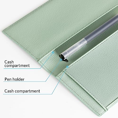 CoBak Checkbook Cover for Women & Men - PU Leather Case with RFID Blocking | Classic Design Check Book Holder for Personal and Business - color: Sage