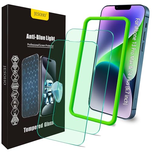 Screen Protector for iPhone 13 Pro Max & iPhone 14 Plus 6.7 inch, 2 Pack | Blue Light Blocking Tempered Glass Film, Eye Protection, Case Friendly, No Bubble,with Easy Installation Kit - size: iPhone 13 Pro Max & iPhone 14 Plus (6.7 inches)