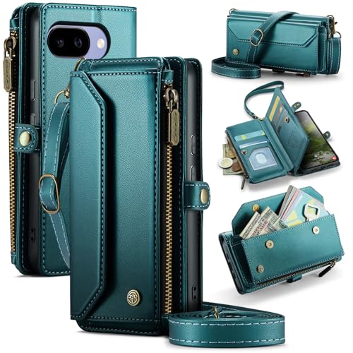 for Google Pixel 10a 6.3" Case, Women Men Multi-Function Wallet Case with Stand RFID Blocking Includes Shoulder Strap Wrist Strap Google Pixel 10a (Green) - color: Green