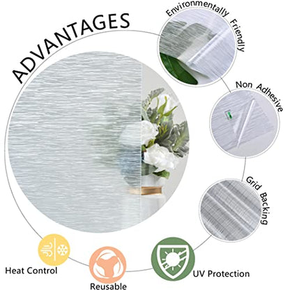 VELIMAX Frosted Window Privacy Film Non Adhesive Window Cling Removable Glass Covering Clear Water Opaque Window Film for Home Anti UV 17.7x157.4 inches - color: Translucent, size: 17.7"x157.4" (45x400cm)