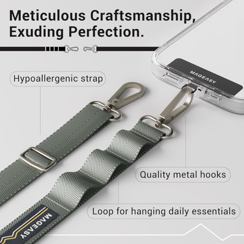 MAGEASY Rover iPhone Lanyard Crossbody with Tether Tab & Attachment Loop, Adjustable Anti Theft Phone Strap for Samsung Google Pixel, 20mm Neck Shoulder Lanyard, Holds 55lb (Dual Clip, Misty Blue) - color: Misty Blue, size: Dual Clip