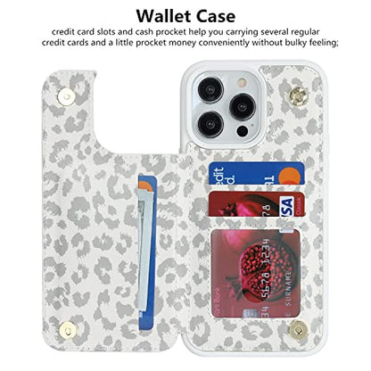 iCoverCase Compatible with iPhone 14 Pro Case with Card Holder, Wallet Case for Women Men RFID Blocking PU Leather Protective Phone Case 6.1 Inch (Gray Leopard) - color: Gray Leopard