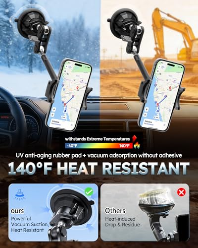 Semi Truck Phone Mount for Drivers, 360° Anti-Shake with Extension Rod - style: Extended black