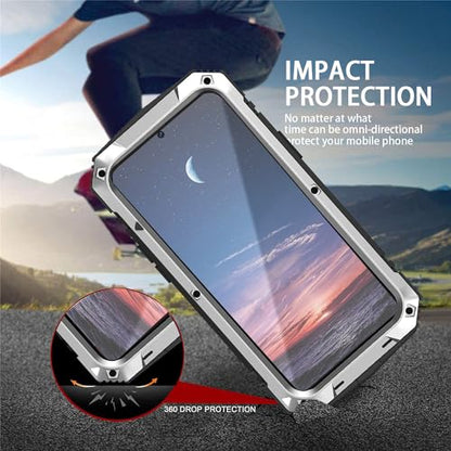 Simicoo Compatible with Samsung Galaxy S24 Ultra Metal Bumper Heavy Duty Case with Stand Gorilla Glass Camera Cover Hybrid Durable Military Rugged Shockproof Rugged Full Body Men(Silver) - color: Silver, size: Samsung S24 Ultra