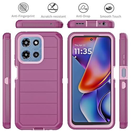 for Motorola Moto G 2026/2025 Case: for Moto G Play 2026 Case with Belt Clip Holster, Heavy Duty 3-Layer Military Grade Rugged Full Body Protection Cover (Wine/Pink) - color: Wine/Pink
