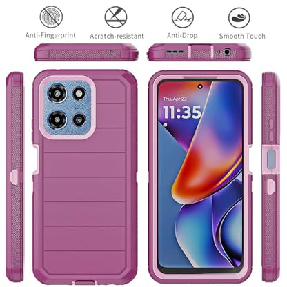 for Motorola Moto G 2026/2025 Case: for Moto G Play 2026 Case with Belt Clip Holster, Heavy Duty 3-Layer Military Grade Rugged Full Body Protection Cover (Wine/Pink) - color: Wine/Pink