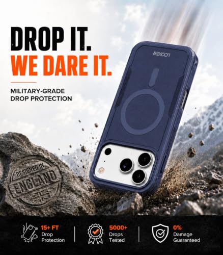 LOOXER® Heavy Duty Rugged Magnetic Case for iPhone 17 Pro (6.3”) | Military Grade Shockproof Protection,MagSafe Compatible+ Tempered Glass Included (Blue, 17 Pro) - color: Blue, size: 17 Pro