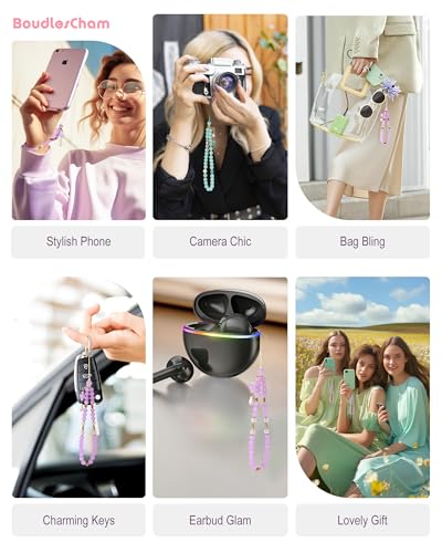 Phone Charm Cute Purple Pearl Beaded Phone Wrist Strap for Women, Phone Charms Strap for iPhone Charm Strap & Phone Case Charms, Camera Wrist Strap Cute, Gift for Birthdays & Holidays ( Purple ) - color: Purple