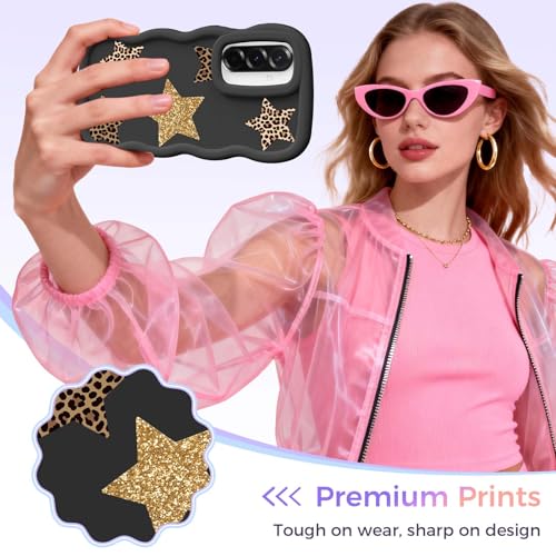 for Galaxy A36 Phone Case, Wavy Soft TPU, Black-Leopard Star | Wavy Frame Design, Soft Slim TPU, Full Camera Lens Protection, Shockproof Phone Cover - color: Black-Leopard Star, size: Samsung A36