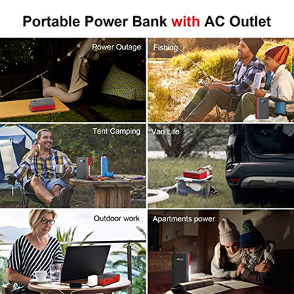Portable Power Bank with AC Outlet, 65W 110V Portable Laptop Charger Backup - color: Red Grey