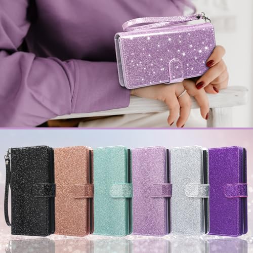 Varikke for iPhone 14 Plus Wallet Case Detachable with Card Holder for Women, Fashion Glitter Leather Strap Strong Magnetic Flip Wallet Removable Phone Case Cover for iPhone 14 Plus 6.7", Light Purple | Strong Magnetic Detachable, with 9-Card Holder Slots