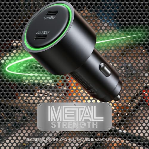 145W USB C Car Charger Charges Two Devices with 100W and 45W Outputs