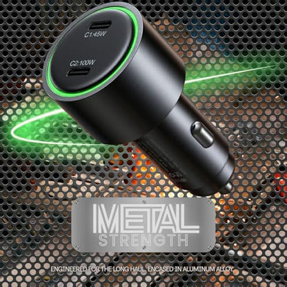 145W USB C Car Charger Charges Two Devices with 100W and 45W Outputs