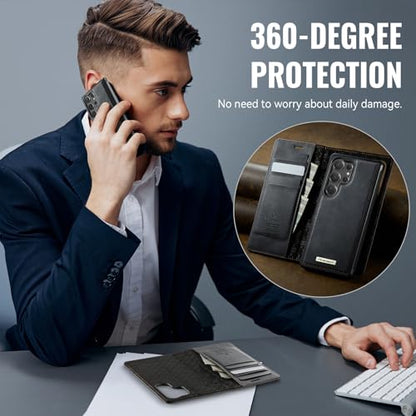 for Samsung Galaxy S26 Ultra 2in1 Detachable Wallet Case, Black | Compatible with Magsafe, Magnetic, RFID Blocking Card Holder, Shockproof, Kickstand, Wireless Charging, PU Leather Flip Cover - color: (Detachable 2 in 1)-Black, size: Galaxy S26 Ultra