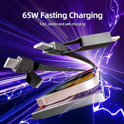 4 in 1 Charging Cable Fast Charging 65W with E-Mark Chip, Carplay - color: Dark Black, size: 4FT 1Pack