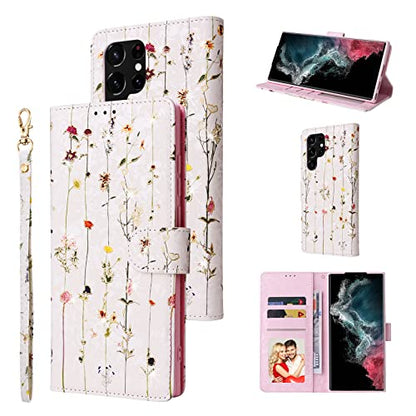 UEEBAI Wallet Case for Samsung Galaxy S23 Ultra 5G, PU Leather Phone Case Kickstand RFID Blocking Flip Case with Card Slots Wrist Strap Relief Engraved Pattern Magnetic Closure Folio Case - Vine - color: Vine, size: Samsung Galaxy S23 Ultra 5G