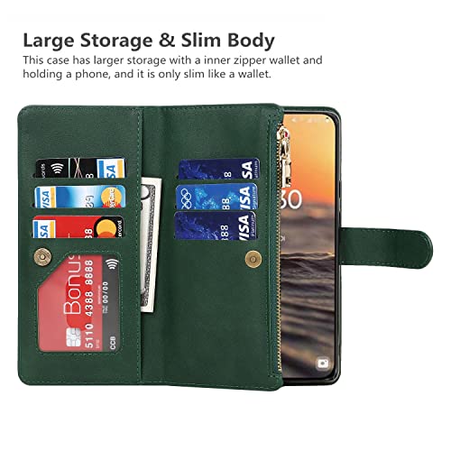 iCoverCase for Samsung Galaxy S23 Wallet Case with Card Holder, Kickstand Feature PU Leather Case with Adjustable Crossbody Lanyard Magnetic Clasp Zipper Pocket Flip Cover (Green) - color: Green, size: Galaxy S23