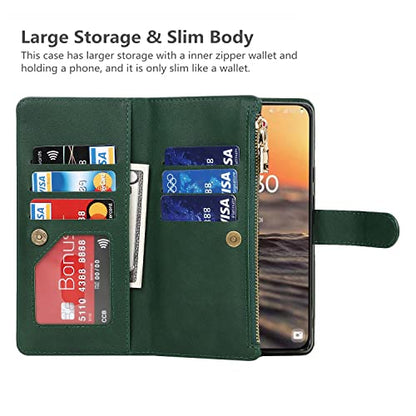 iCoverCase for Samsung Galaxy S23 Wallet Case with Card Holder, Kickstand Feature PU Leather Case with Adjustable Crossbody Lanyard Magnetic Clasp Zipper Pocket Flip Cover (Green) - color: Green, size: Galaxy S23