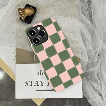 ZHEGAILIAN Case Compatible with iPhone 14 Pro,Pink and Green Checkered Design Phone Case, Matte Mixed Double-Layer Hard Shell+Soft Silicone TPU Shock Protective - color: Pink and green checkered, size: iPhone 14 Pro