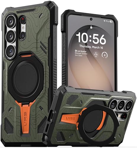 VRS DESIGN TerraGuard Active for Samsung Galaxy S26 Ultra Case (2026), Magnetic Charging Compatible Ring Kickstand, Heavy Duty Rugged Shockproof Cover (Contour Green) - color: Contour Green