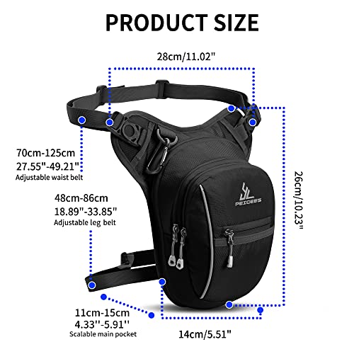 Peicees Motorcycle Leg Bag for Men Womens Thigh Bag, Expandable - color: Black