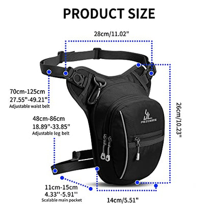 Peicees Motorcycle Leg Bag for Men Womens Thigh Bag, Expandable - color: Black