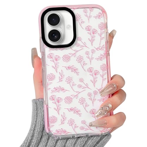 NITITOP Compatible for iPhone 16 Case Cute Clear Flower Floral for Women Girl Soft TPU Anti-Yellow Ultra Slim Crystal Shockproof Protective Phone Cover - Clear Pink - color: Clear Pink, size: iPhone 16