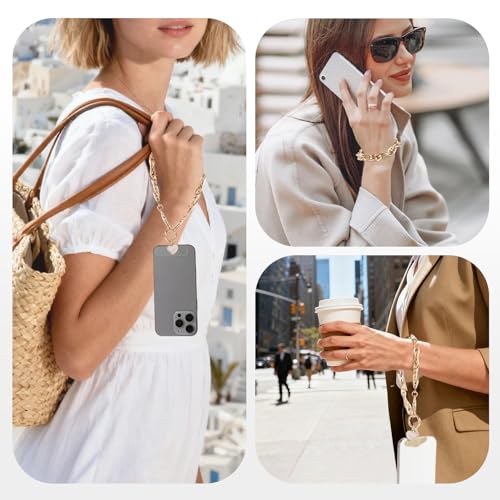 Long Pond Designer Cell Phone Wrist Strap, Anti-Lost Lanyard Wristlet Charm for iPhone 17 Pro Max&Most Cellphones, Detachable Bracelet - style: Gold Chain Bracelet