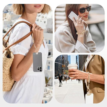 Long Pond Designer Cell Phone Wrist Strap, Anti-Lost Lanyard Wristlet Charm for iPhone 17 Pro Max&Most Cellphones, Detachable Bracelet - style: Gold Chain Bracelet