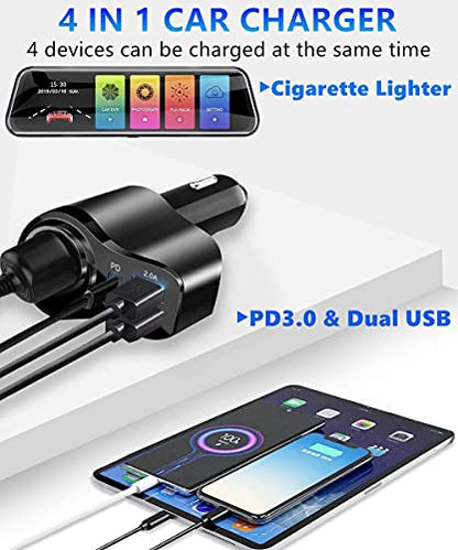 4 in 1 USB C Car Charger, 168W Multi USB Cigarette Lighter Adapter - color: PD3.0+ USB C-C Cable