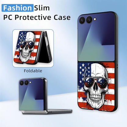 for Z Flip 7 Case Ultra Thin 1.2mm Matte Hard PC Phone Cover- Anti-Scratch Anti-Fingerprint Slim Fit Shockproof Protection Cover for Samsung Galaxy Z Flip 7 Case,American Flag Skull - color: American flag skull